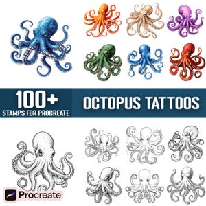 100+ Octopus Procreate Stamps, Brushes for Procreate, Instant Digital Download