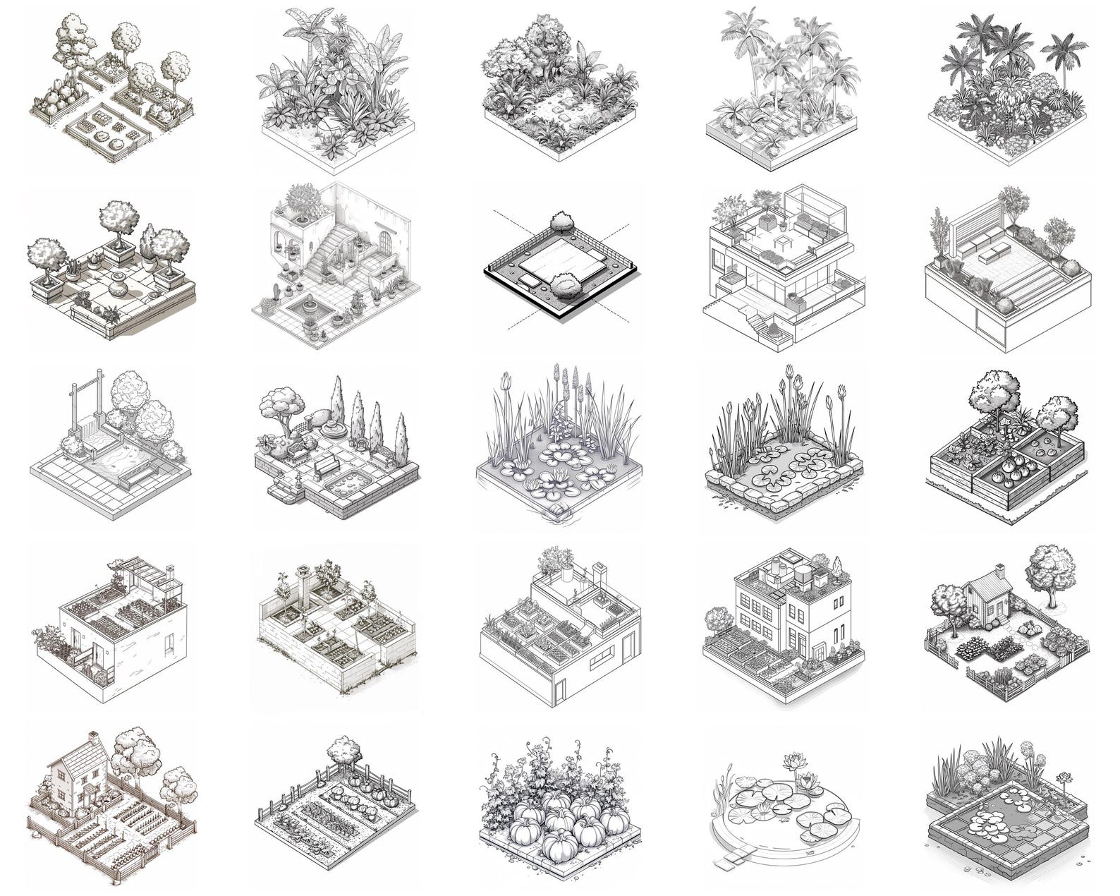 100+ Isometric Gardens Procreate Stamps, Brushes for Procreate, Instant ...