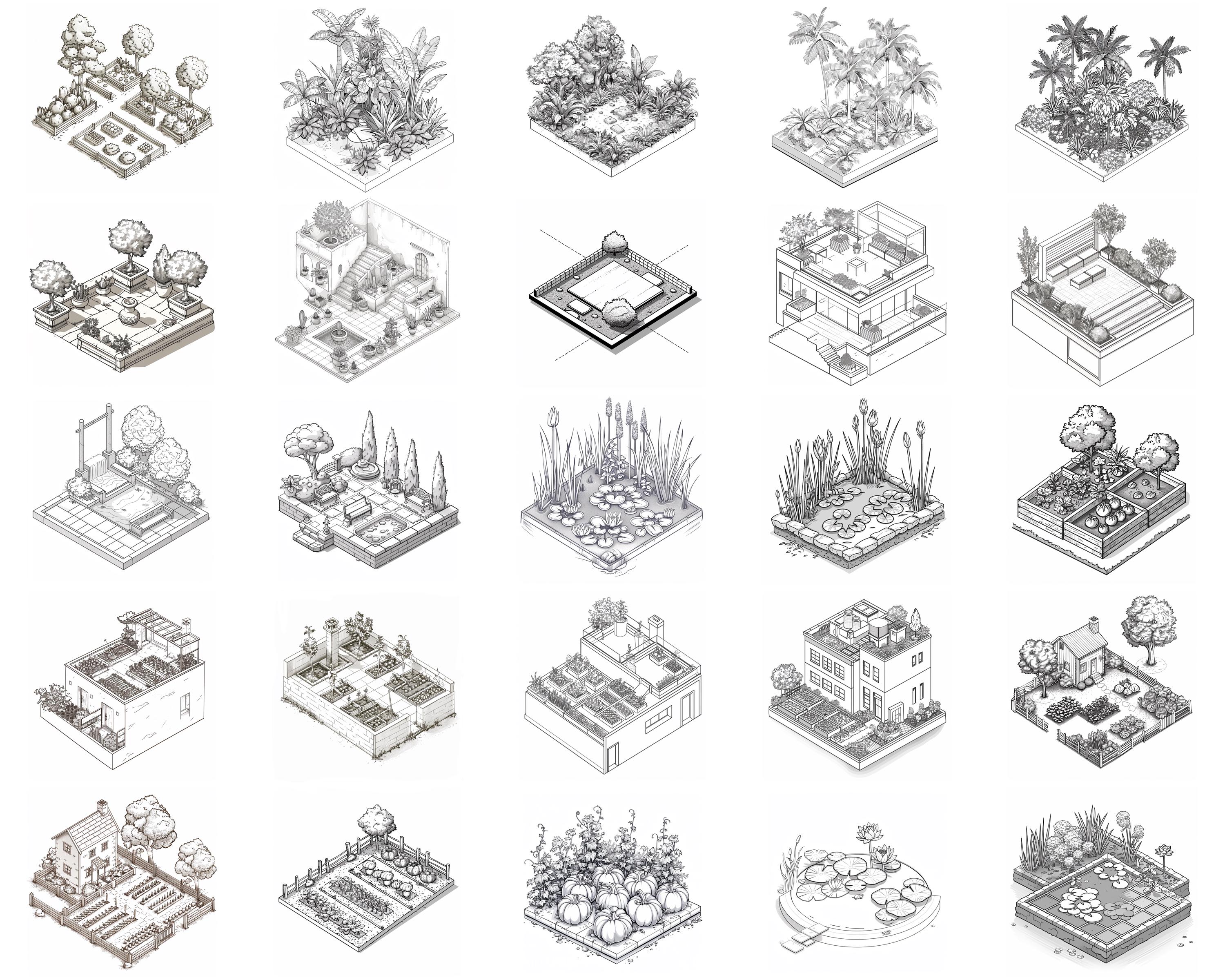100+ Isometric Gardens Procreate Stamps, Brushes for Procreate, Instant ...