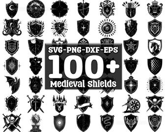 Medieval Shields SVG Bundle, Set of 100, Instant Digital Download, png, svg, eps, dxf
