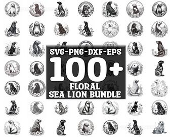 Floral Sea lion SVG Bundle, Set of 100, Instant Digital Download, png, svg, eps, dxf