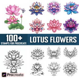 100+ Lotus Flower Procreate Stamps, Brushes for Procreate, Instant ...
