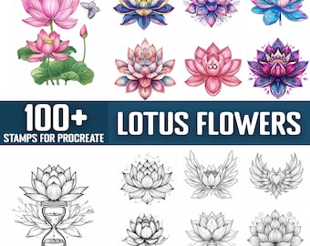 100+ Lotus Flower Procreate Stamps, Brushes for Procreate, Instant Digital Download