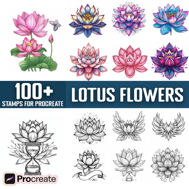 100+ Lotus Flower Procreate Stamps, Brushes for Procreate, Instant ...