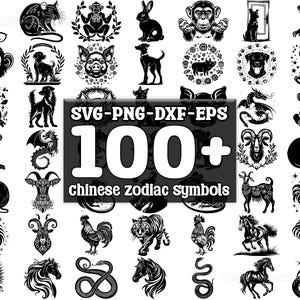 Chinese Zodiac Symbols SVG Bundle, Set of 100, Instant Digital Download, png, svg, eps, dxf