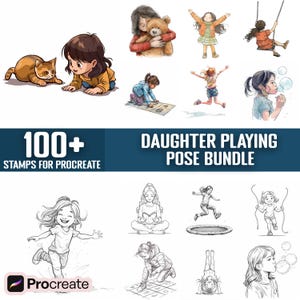 100+ Daughter Playing Pose Procreate Stamps, Brushes for Procreate, Instant Digital Download