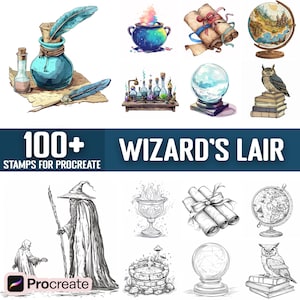 Más de 100 sellos y pinceles de Wizard Lair para Procreate, descarga digital instantánea