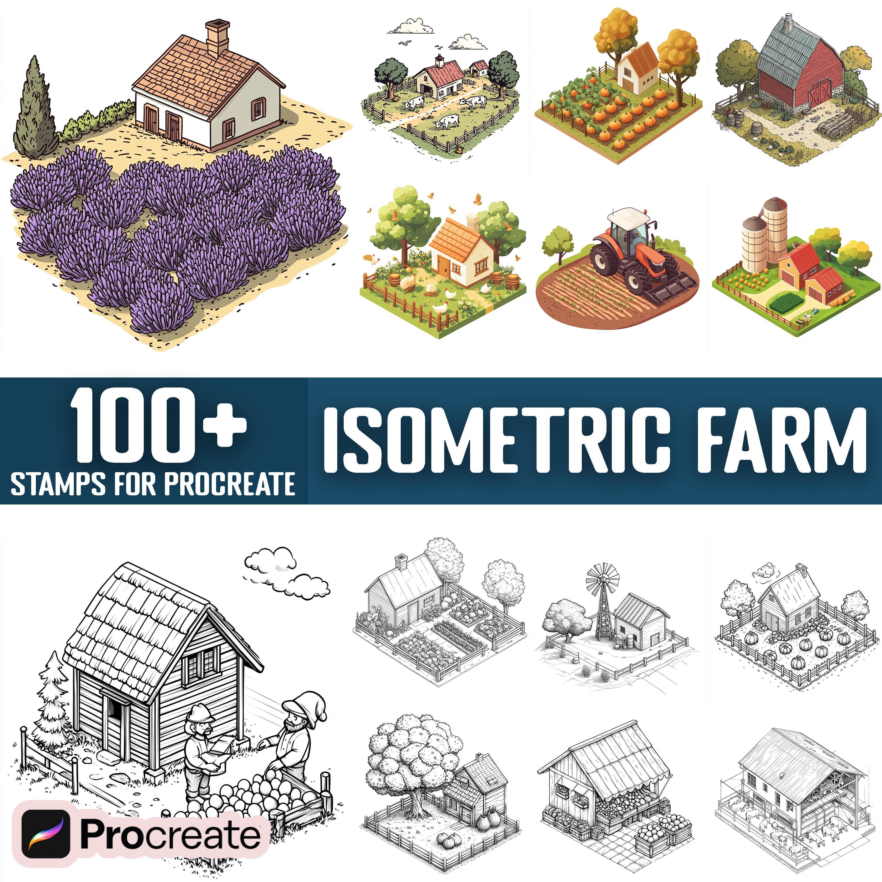 100+ Isometric Farm Procreate Stamps, Brushes for Procreate, Instant ...