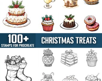 Más de 100 sellos y pinceles para Procreate con motivos navideños, descarga digital instantánea.