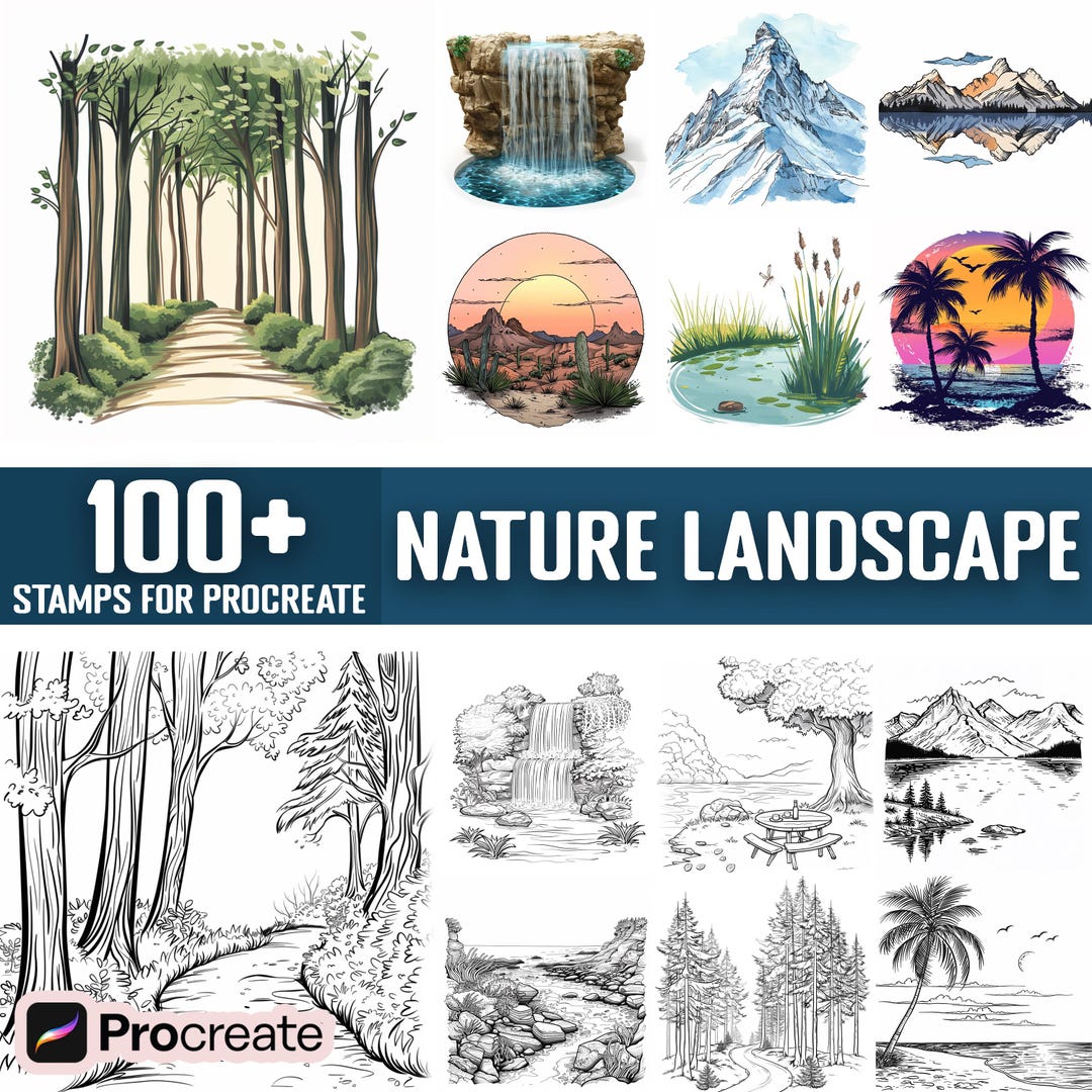 100+ Nature Landscape Procreate Stamps, Brushes for Procreate, Instant ...