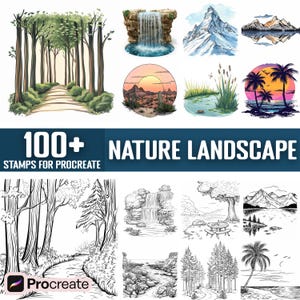 100+ natuurlandschap Procreate-stempels, penselen voor procreate, directe digitale download