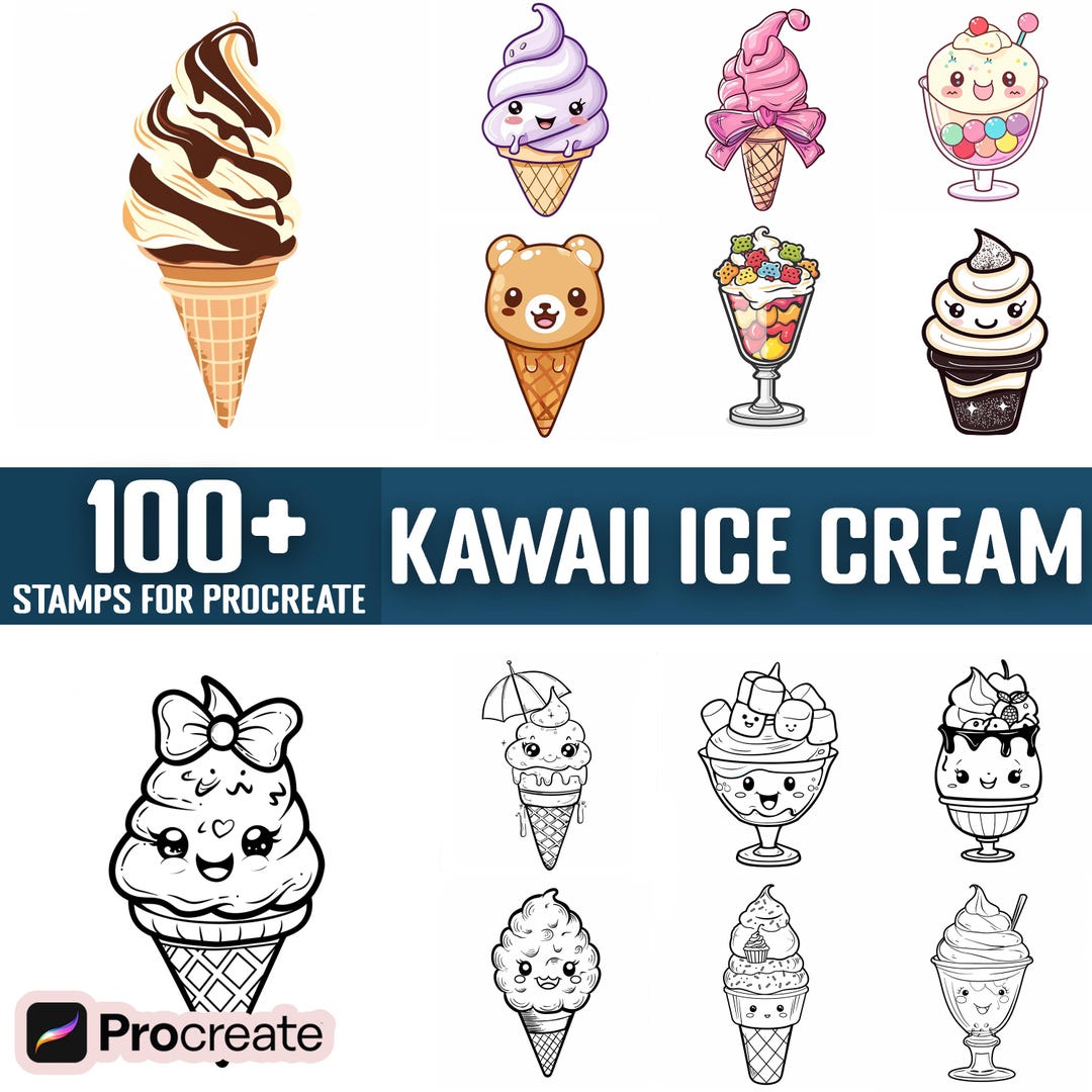 100+ Kawaii Icecream Procreate Stamps, Brushes for Procreate, Instant ...