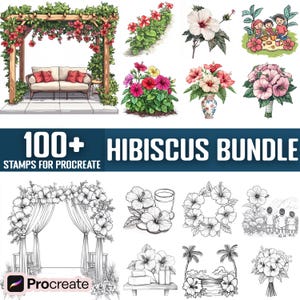 100+ Hibiscus Flower Procreate Stamps, Brushes for Procreate, Instant Digital Download