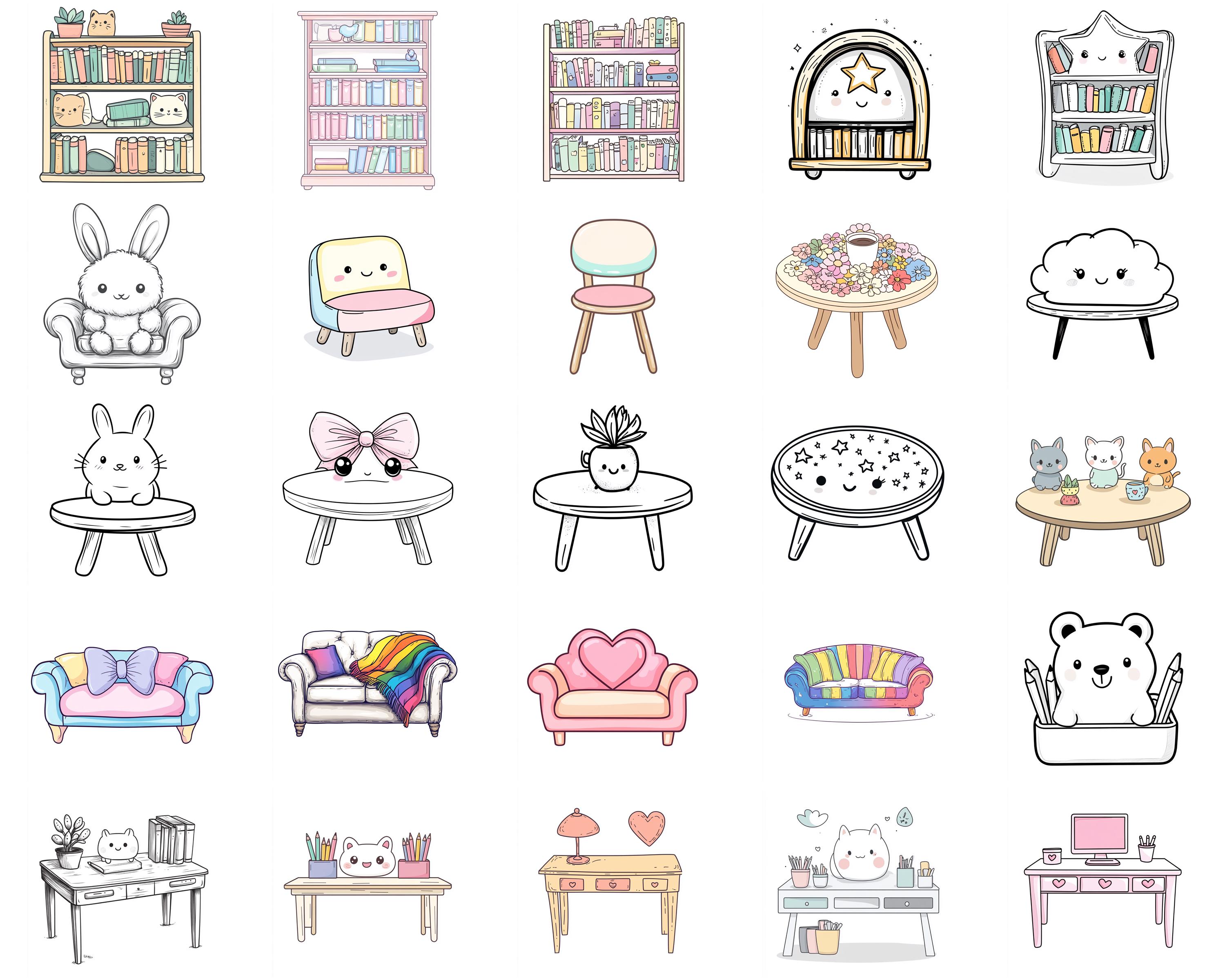 100+ Kawaii Furniture Procreate Stamps, Brushes for Procreate, Instant ...
