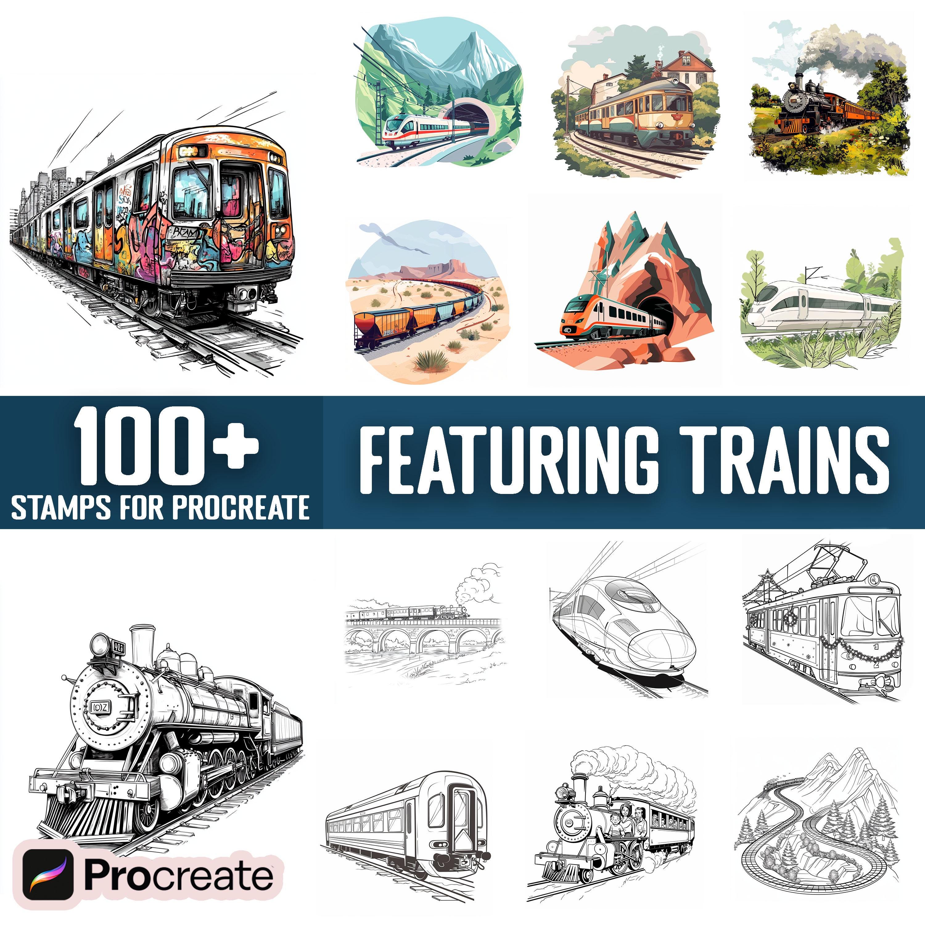 100 Trains Procreate Stamps, Brushes for Procreate, Instant Digital ...