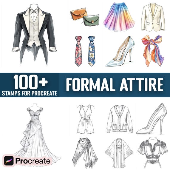 100+ Formal Attire Stamps, Brushes for Procreate, Instant Digital Download