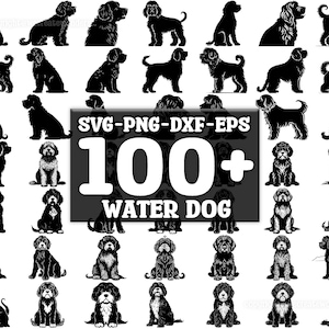 Waterhond SVG-bundel, set van 100, instant digitale download, png, svg, eps, dxf