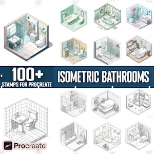100+ Isometric Bathroom Procreate Stamps, Brushes for Procreate, Instant Digital Download