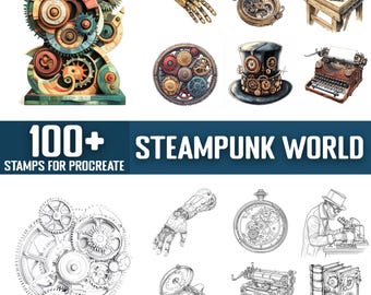 100+ Steampunk World Procreate Stamps, Brushes for Procreate, Instant Digital Download