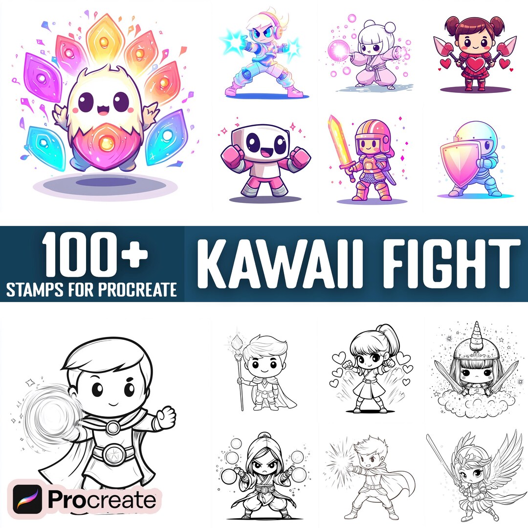 100+ Kawaii Fight Procreate Stamps, Brushes for Procreate, Instant ...