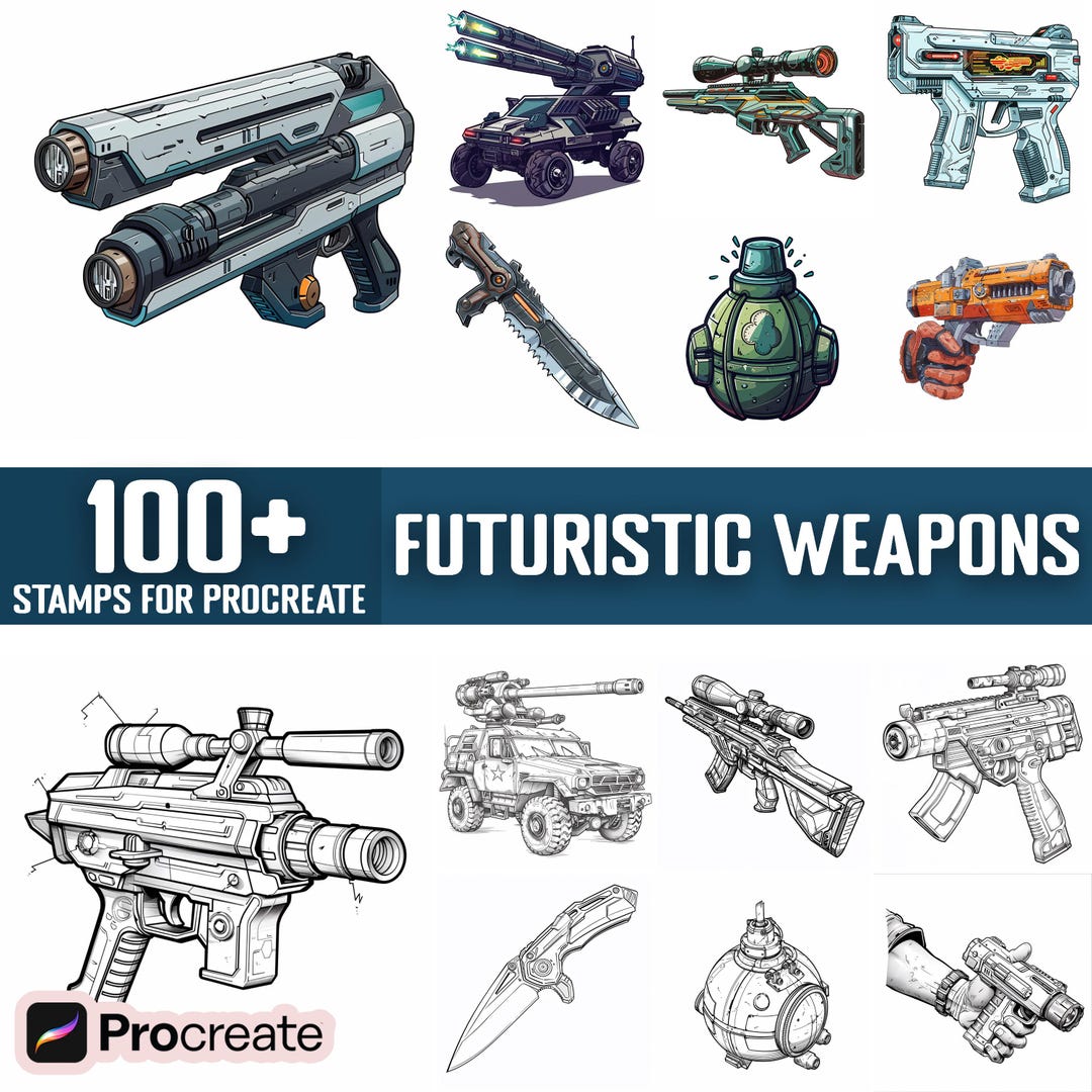 100 Futuristic Energy Weapons Procreate Stamps, Brushes for Procreate ...