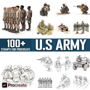 100+ US Army Procreate Stamps, Brushes for Procreate, Instant Digital Download