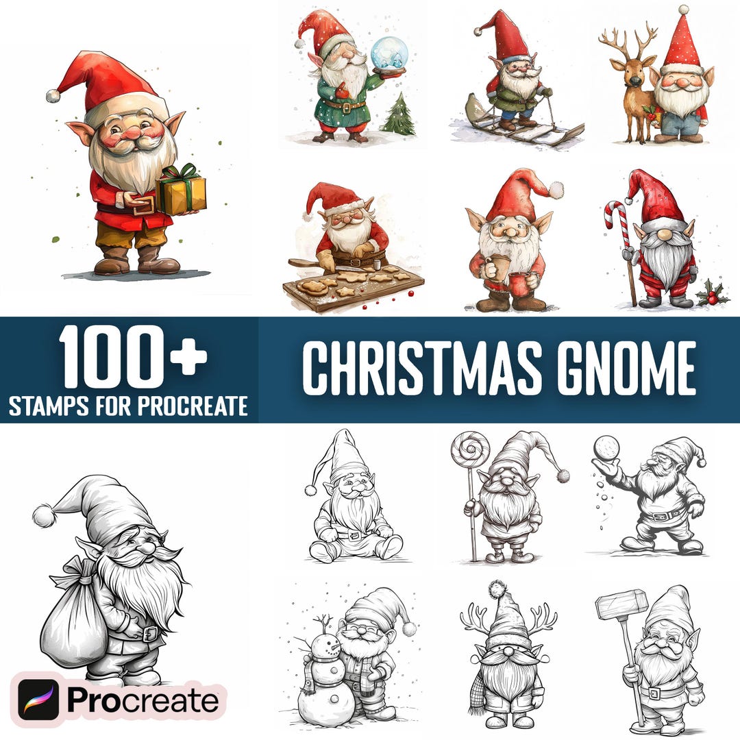 100+ Christmas Gnome Procreate Stamps, Brushes for Procreate, Instant ...