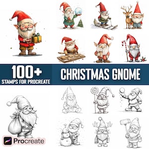100+ Christmas Gnome Procreate Stamps, Brushes for Procreate, Instant Digital Download