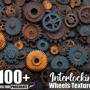 100+ Interlocking Cog Wheels Procreate Textures, Brushes for Procreate, Instant Digital Download