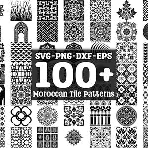 モロッコのタイル パターン SVG バンドル、100 個セット、インスタント デジタル ダウンロード、png、svg、eps、dxf