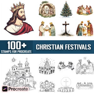 100+ Christian Festivals Procreate Stamps, Brushes for Procreate, Instant Digital Download