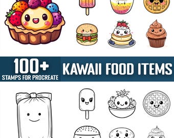 100+ Kawaii Food Items Procreate Stamps, Brushes for Procreate, Instant Digital Download