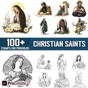 100+ Christian Saints Procreate Stamps, Brushes for Procreate, Instant Digital Download