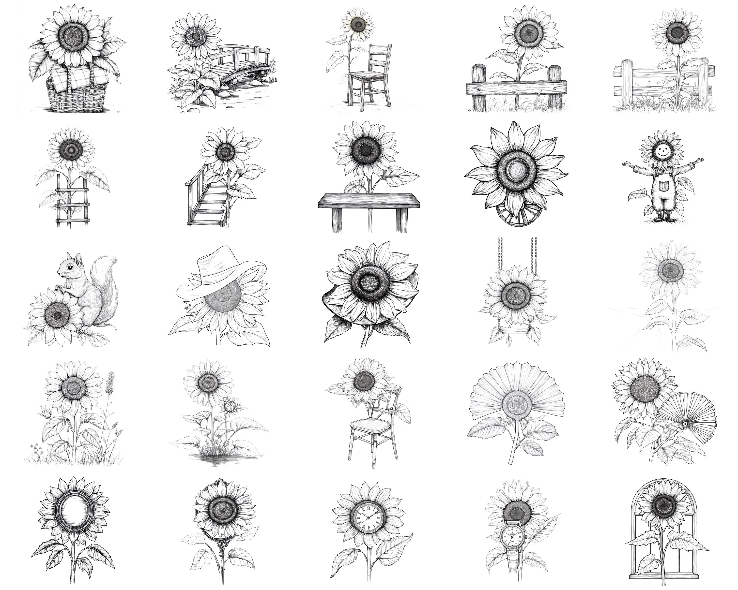 100+ Sunflower Charm Procreate Stamps, Brushes for Procreate, Instant ...