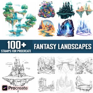 100+ Fantasy Landscape Procreate Stamps, Brushes for Procreate, Instant Digital Download