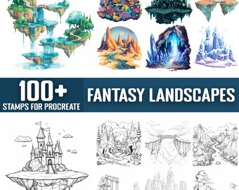 100+ Fantasy Landscape Procreate Stamps, Brushes for Procreate, Instant Digital Download