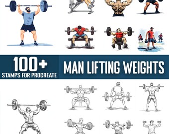 100+ Man Lifting Weights Procreate Stamps, Brushes for Procreate, Instant Digital Download
