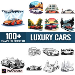 100+ Luxury Cars Procreate Stamps, Brushes for Procreate, Instant Digital Download