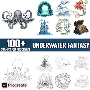 100+ Underwater Fantasy Procreate Stamps, Brushes for Procreate, Instant Digital Download