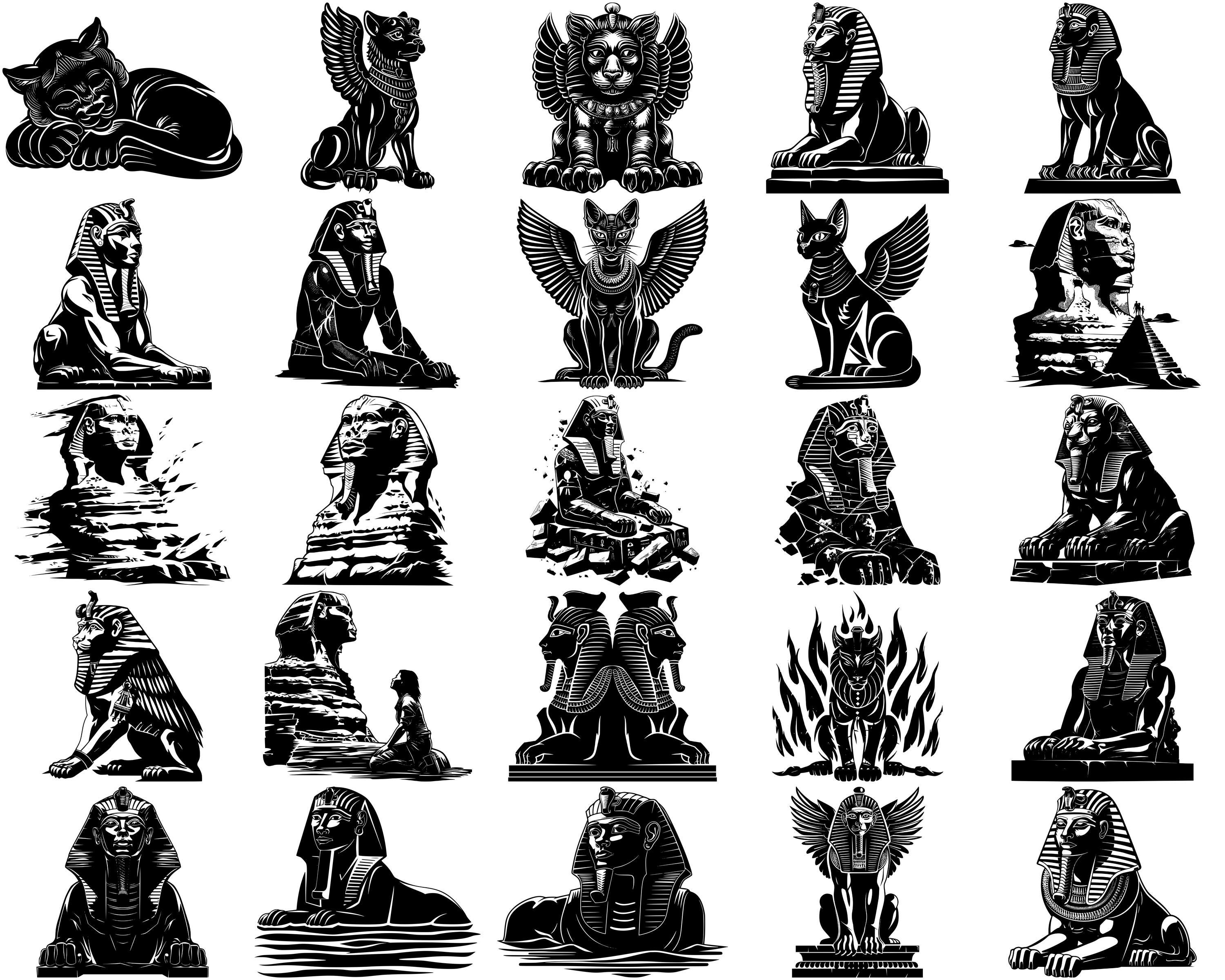 Egyptian Sphinx Statues SVG Bundle, Set of 100, Instant Digital ...