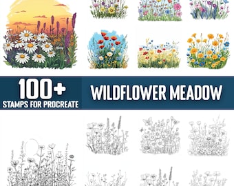 100+ Wildflower Meadow Procreate Stamps, Brushes for Procreate, Instant Digital Download