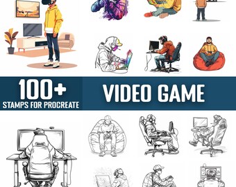 100+ Video Game Procreate Stamps, Brushes for Procreate, Instant Digital Download