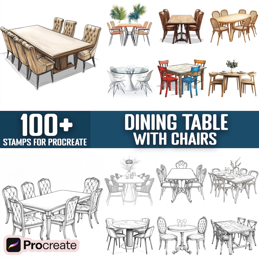 100+ Dining Table With Chairs Procreate Stamps, Brushes for Procreate ...