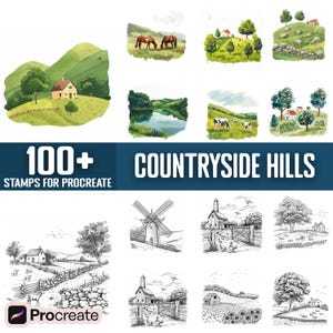 100+ Countryside Hills Procreate Stamps, Brushes for Procreate, Instant Digital Download