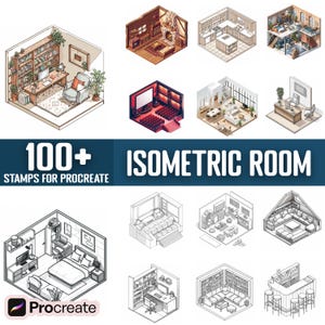 100+ Isometric Room Procreate Stamps, Brushes for Procreate, Instant Digital Download