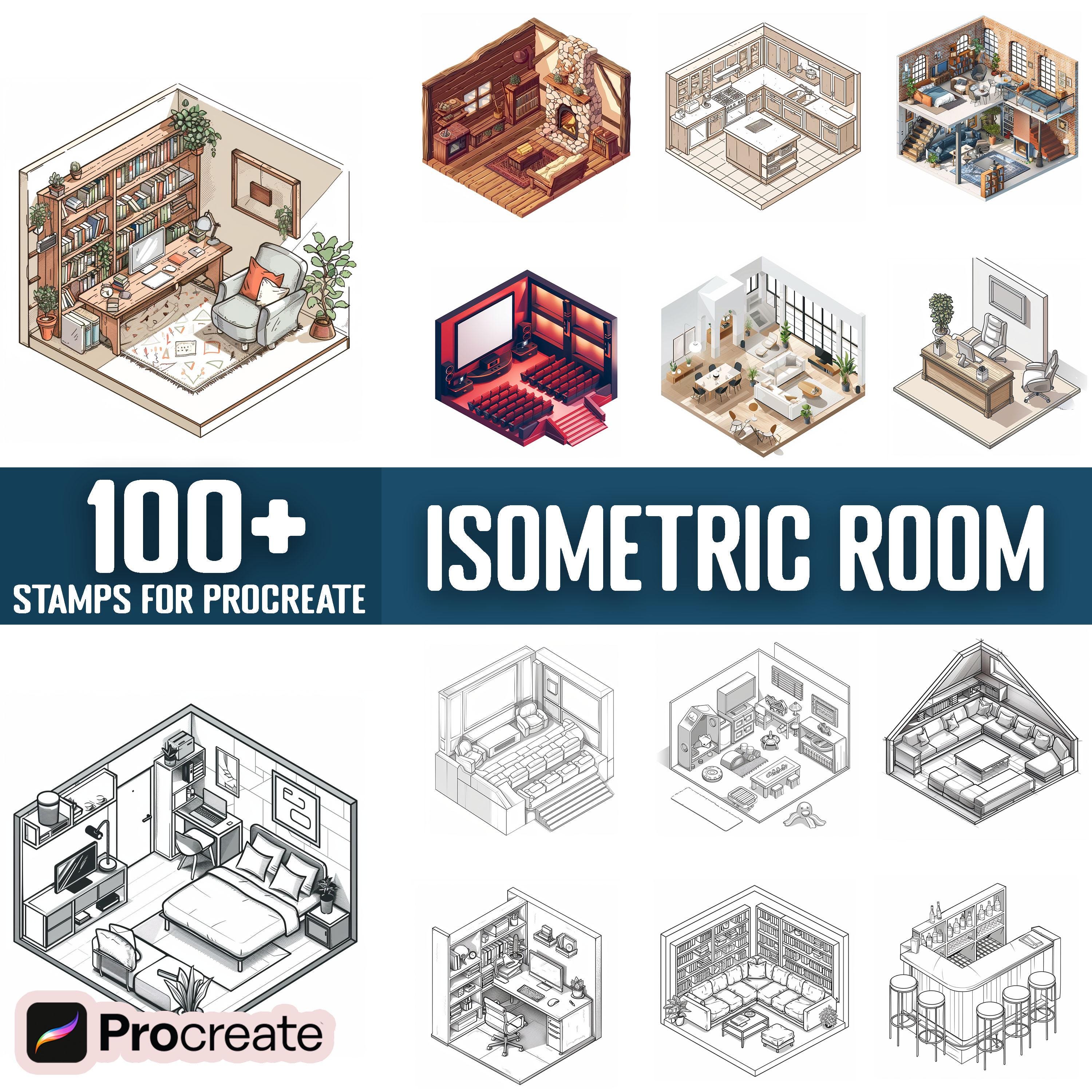 100+ Isometric Room Procreate Stamps, Brushes for Procreate, Instant ...