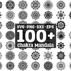 Chakra Mandala Tattoo Art SVG Bundle, Set of 100, Instant Digital Download, png, svg, eps, dxf