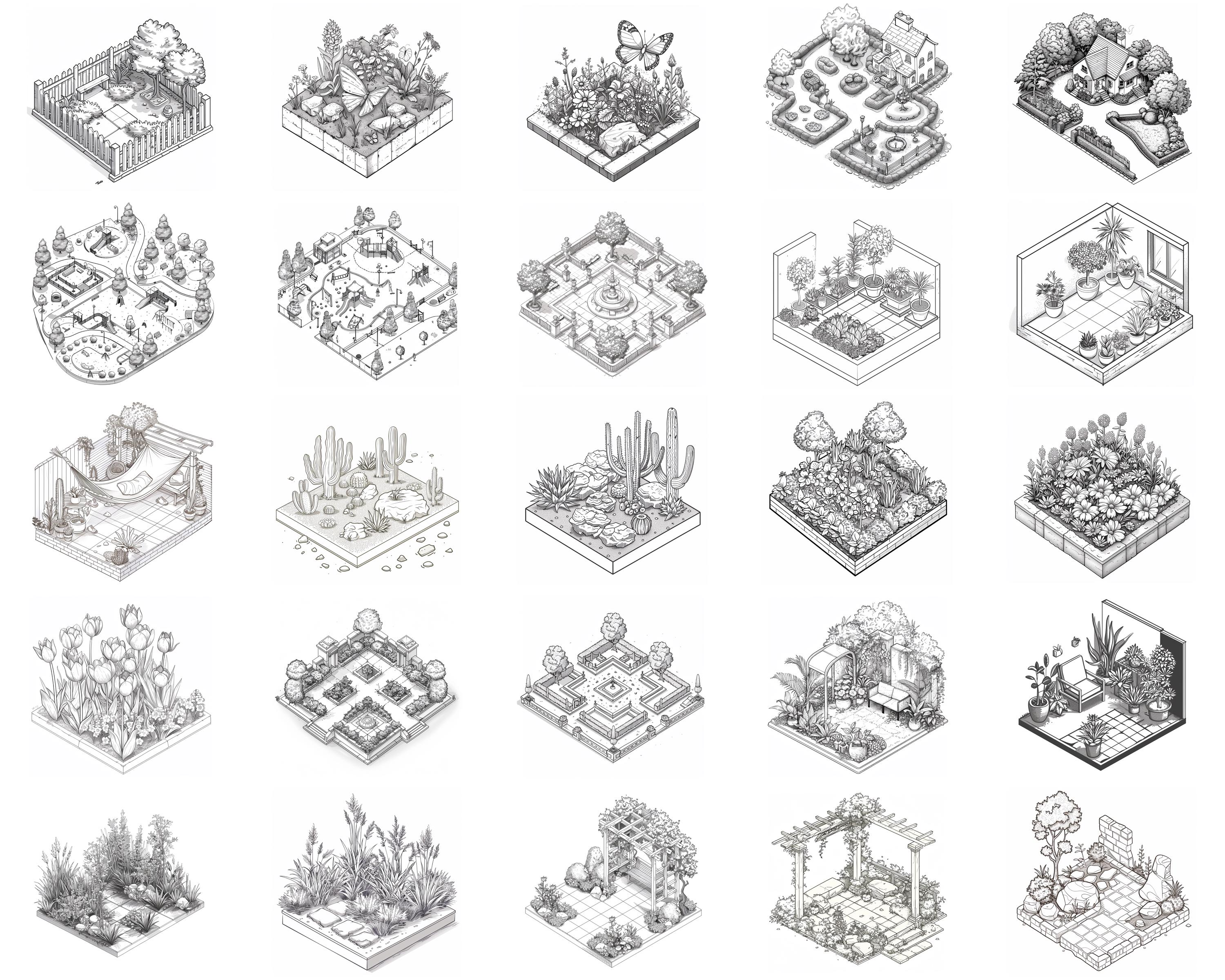 100+ Isometric Gardens Procreate Stamps, Brushes for Procreate, Instant ...