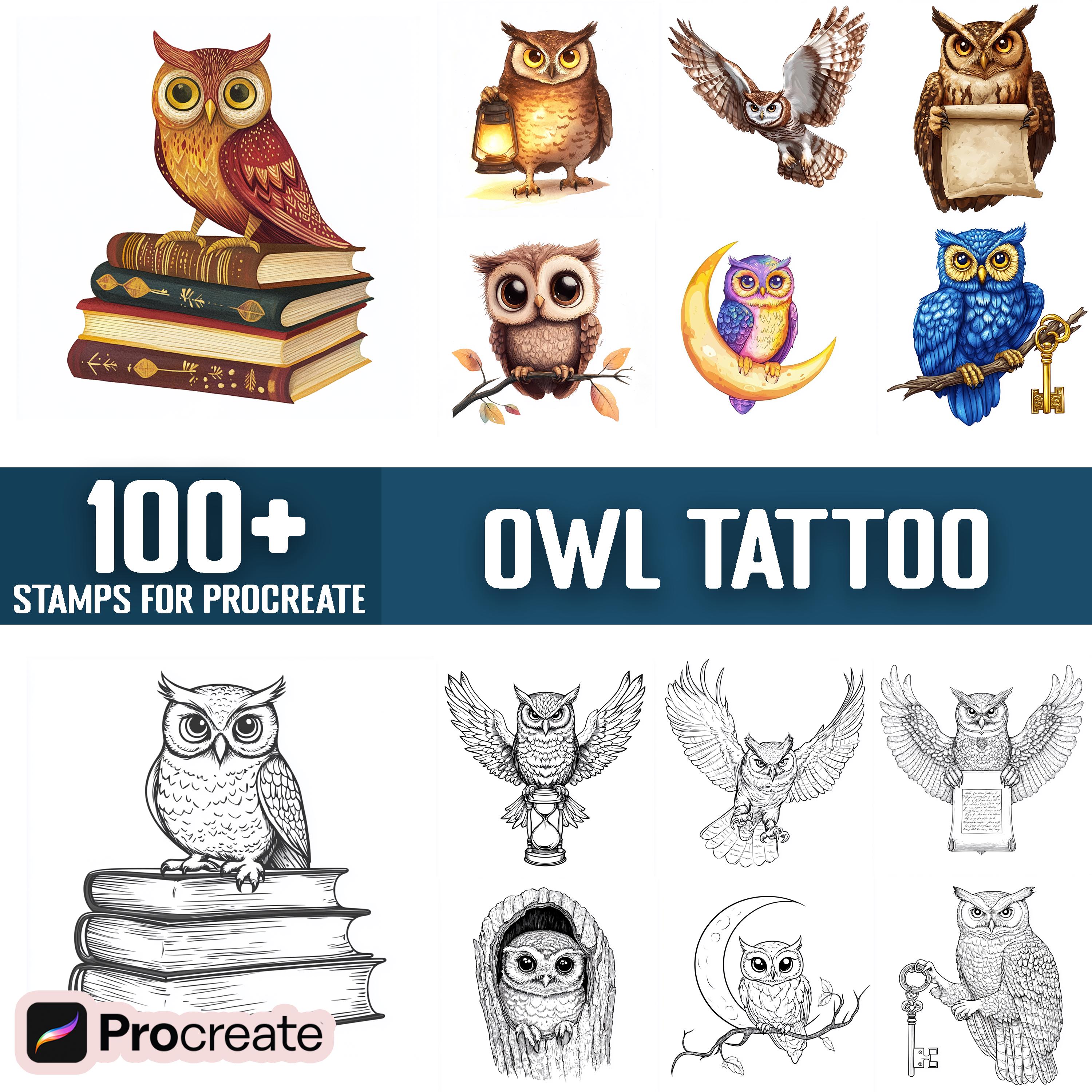100+ Owl Tattoo Procreate Stamps, Brushes for Procreate, Instant Digital Download