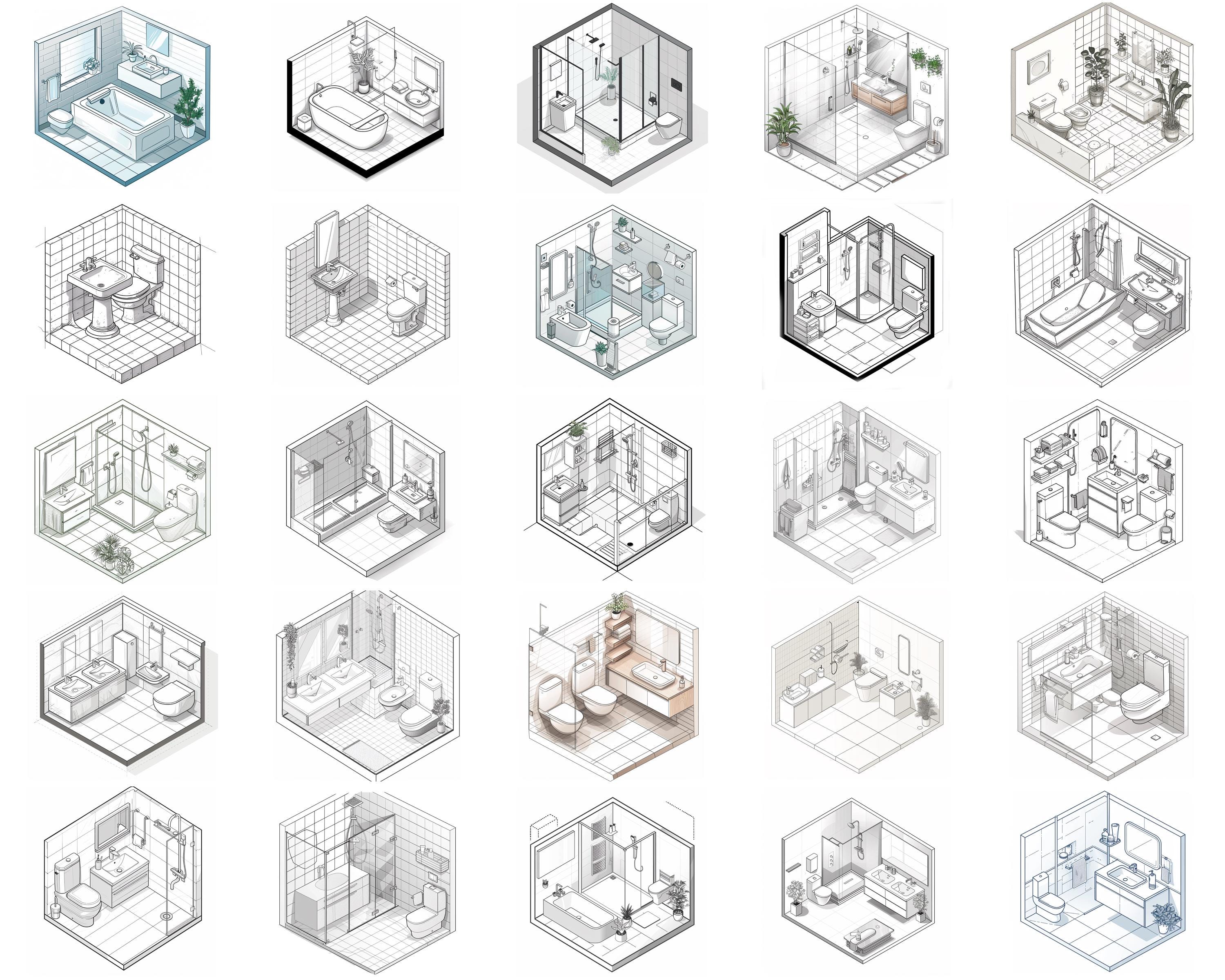100+ Isometric Bathroom Procreate Stamps, Brushes for Procreate ...